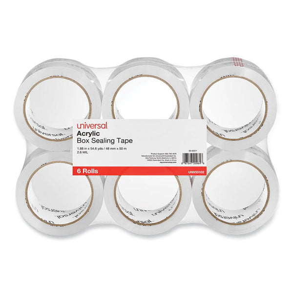 Universal® Moving and Storage Packing Tape, 3" Core, 1.88" x 54.6 yd, Clear, 6/Pack (UNV33102)