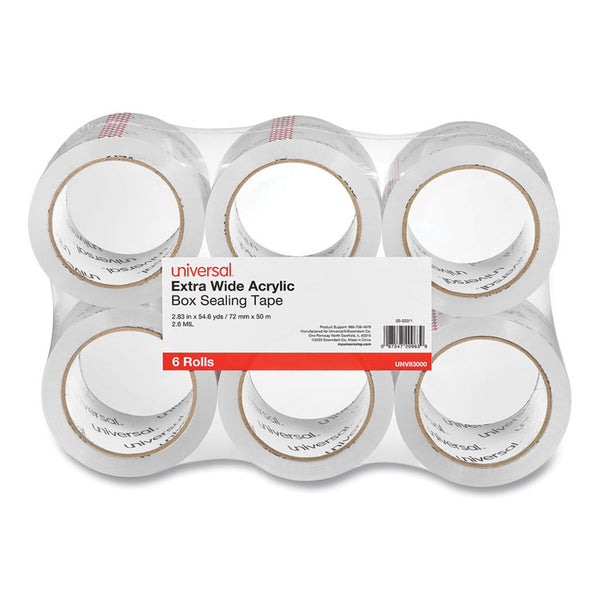 Universal® Extra-Wide Moving and Storage Packing Tape, 3" Core, 2.83" x 54.7 yd, Clear, 6/Pack (UNV83000)