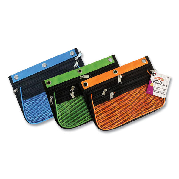 Charles Leonard® Three-Pocket Expandable Binder Pouch, 10.25 x 7.5, Assorted Colors, 3/Pack (LEO763653) Pack of 3