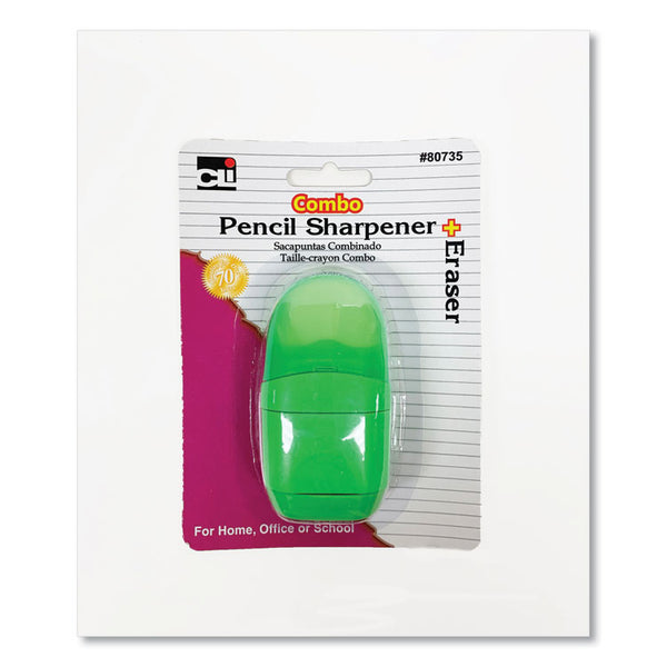 Charles Leonard® One-Hole Pencil Sharpener/Eraser Combo, 1" x 0.75", Randomly Assorted Colors (LEO80735) Each