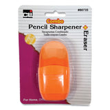 Charles Leonard® One-Hole Pencil Sharpener/Eraser Combo, 1" x 0.75", Randomly Assorted Colors (LEO80735) Each