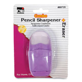 Charles Leonard® One-Hole Pencil Sharpener/Eraser Combo, 1" x 0.75", Randomly Assorted Colors (LEO80735) Each