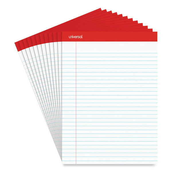 Universal® Perforated Ruled Writing Pads, Wide/Legal Rule, Red Headband, 50 White 8.5 x 11.75 Sheets, Dozen (UNV20630)