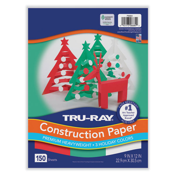 Pacon® Tru-Ray Construction Paper, 70 lb Text Weight, 9 x 12, Assorted Holiday Colors, 150/Pack (PACP6684) Pack of 150