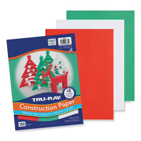 Pacon® Tru-Ray Construction Paper, 70 lb Text Weight, 9 x 12, Assorted Holiday Colors, 150/Pack (PACP6684) Pack of 150