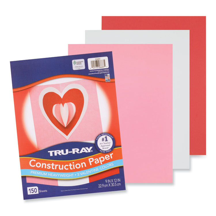 Pacon® Tru-Ray Construction Paper, 70 lb Text Weight, 9 x 12, Assorted Valentine Colors, 150/Pack (PACP6683)