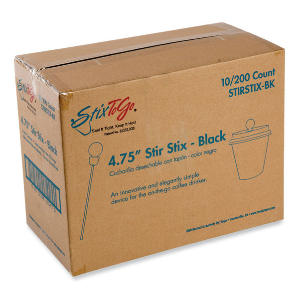 AmerCareRoyal® Beverage Plugs, 4.75", Black 2,000/Carton (RPPSTIRSTIXBK)