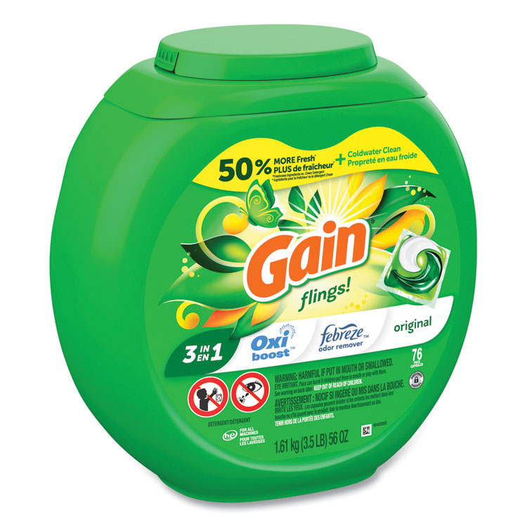 Gain® Flings Detergent Pods, Original, 76 Pods/Tub, 4 Tubs/Carton (PGC09207CT) Case of 4