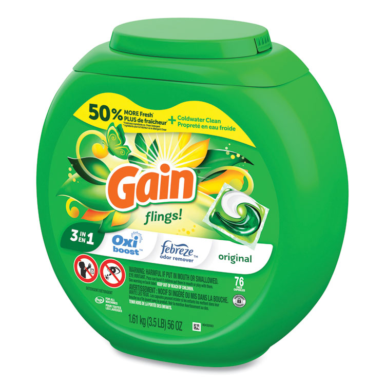 Gain® Flings Detergent Pods, Original, 76 Pods/Tub (PGC09207PK) Pack of 76