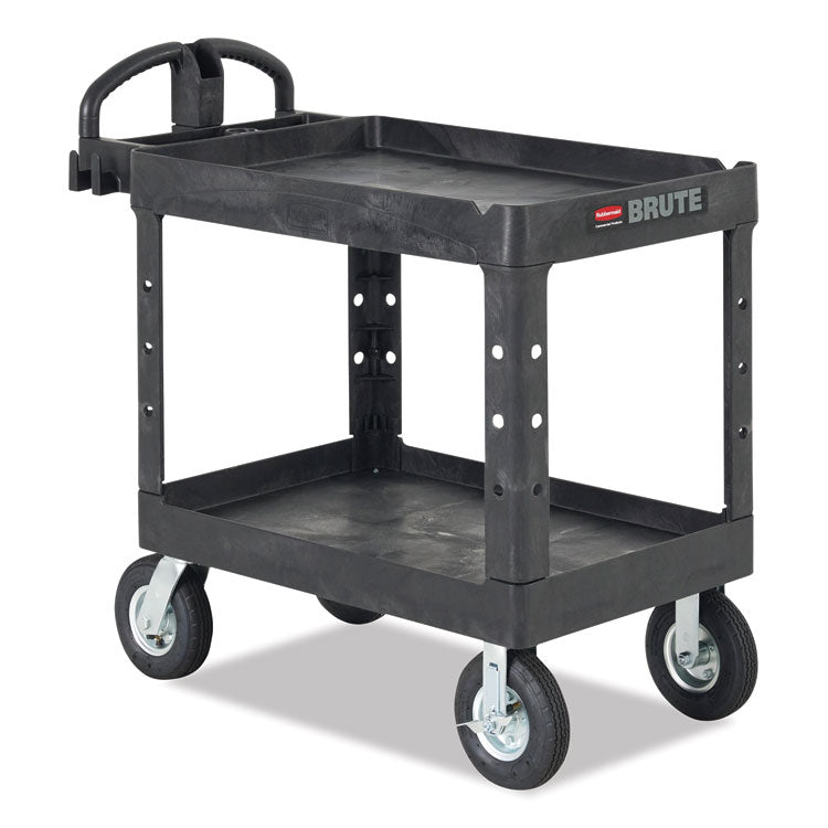 Rubbermaid® Commercial Heavy-Duty Utility Cart with Lipped Shelves, Plastic, 2 Shelves, 500 lb Capacity, 17.13" x 38.5" x 38.88", Black (RCP450088BK)