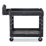 Rubbermaid® Commercial Heavy-Duty Utility Cart with Lipped Shelves, Plastic, 2 Shelves, 500 lb Capacity, 25.9" x 45.2" x 32.2", Black (RCP452088BK)