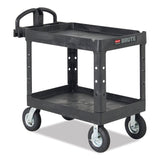 Rubbermaid® Commercial Heavy-Duty Utility Cart with Lipped Shelves, Plastic, 2 Shelves, 500 lb Capacity, 25.9" x 45.2" x 32.2", Black (RCP452088BK)