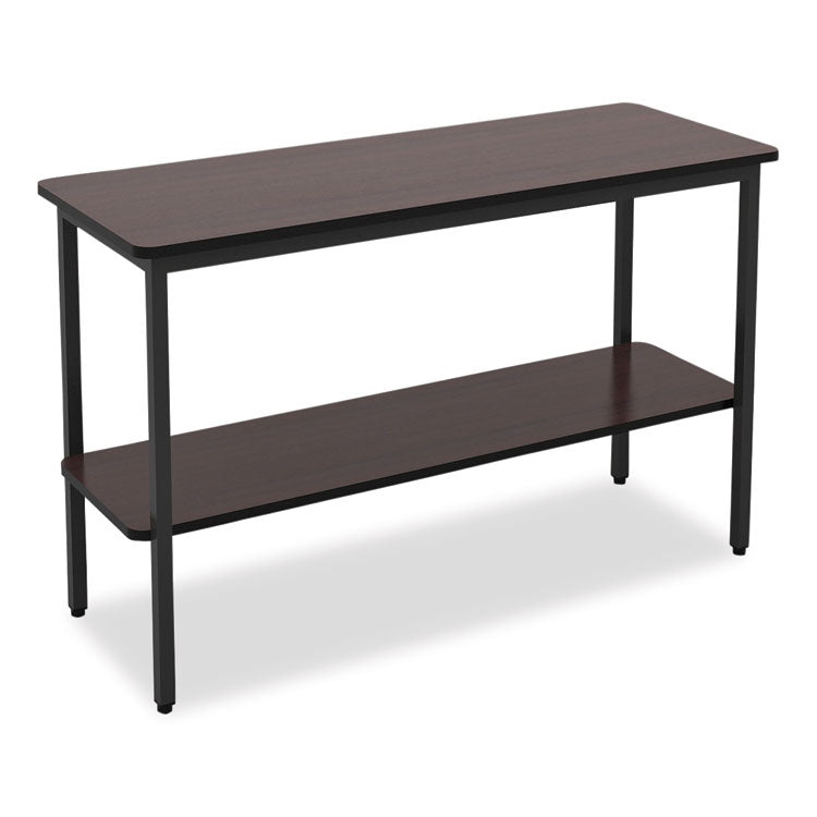 Iceberg OfficeWorks One-Shelf Utility Table, Rectangular, 47.25" x 17.7" x 29.5", Walnut Top, Black Base/Legs (ICE69124)