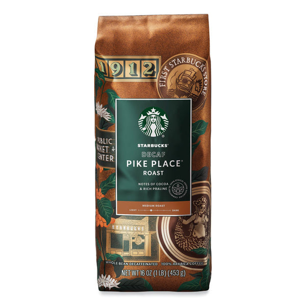 Starbucks® Whole Bean Coffee, Decaffeinated, Pike Place, 1 lb, Bag (SBK12540222)