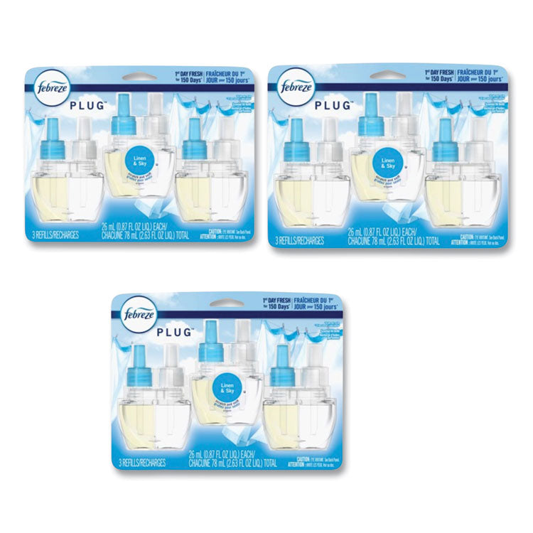 Febreze® PLUG Air Freshener Refills, Linen and Sky, 2.63 oz, 3/Pack, 3 Packs/Carton (PGC54344) Case of 3