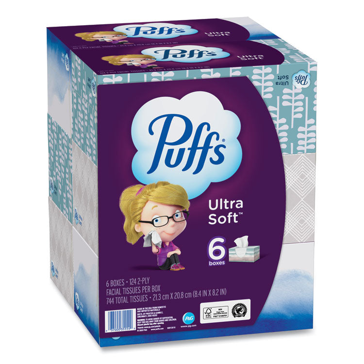 Puffs® Ultra Soft Facial Tissue, 2-Ply, White, 124 Sheets/Box, 6 Boxes/Pack, 4 Packs/Carton (PGC35554)