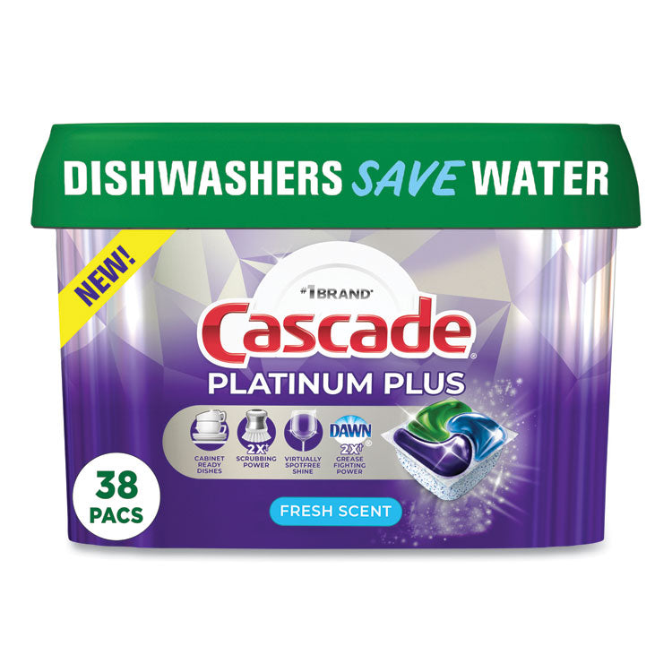 Cascade® Platinum Plus ActionPacs Dishwasher Detergent Pods, Fresh Scent, 20.7 oz Tub, 38/Tub, 6/Carton (PGC06157)