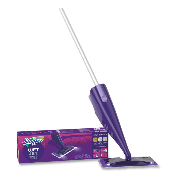 Swiffer® WetJet Mop Starter Kit with 10 Pads and 1 Cleaner, 11.3 x 5.4 Head, Silver Handle (PGC49886) Each