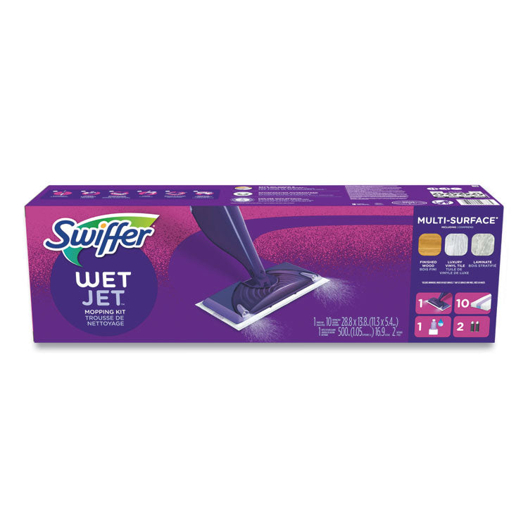 Swiffer® WetJet Mop Starter Kit with 10 Pads and 1 Cleaner, 11.3 x 5.4 Head, Silver Handle (PGC49886) Each