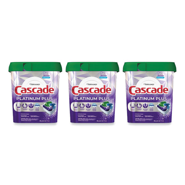 Cascade® Platinum Plus ActionPacs Dishwasher Detergent Pods, Fresh Scent, 28.4 oz Tub, 52/Tub, 3 Tubs/Carton (PGC06156)