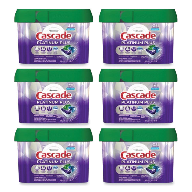 Cascade® Platinum Plus ActionPacs Dishwasher Detergent Pods, Fresh Scent, 20.7 oz Tub, 38/Tub, 6/Carton (PGC06157)