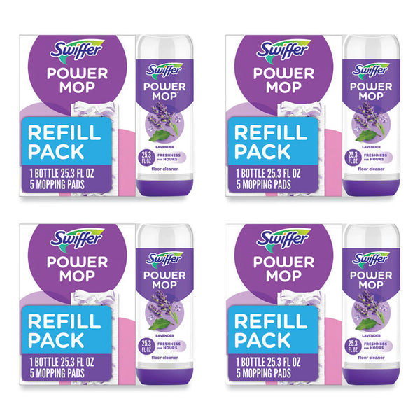 Swiffer® PowerMop Cleaning Solution and Pads Refill Pack, Lavender, 25.3 oz Bottle and 5 Pads per Pack, 4 Packs/Carton (PGC09117)