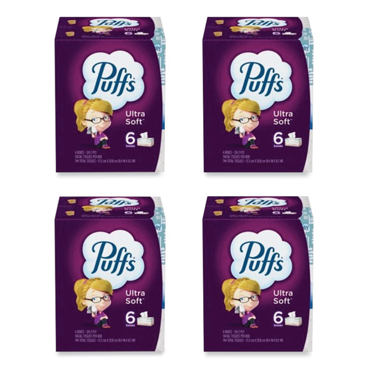 Puffs® Ultra Soft Facial Tissue, 2-Ply, White, 124 Sheets/Box, 6 Boxes/Pack, 4 Packs/Carton (PGC35554)