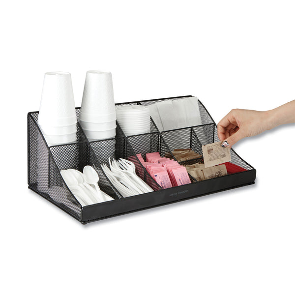 Network Collection 11-Compartment Coffee Cup and Condiment Countertop Organizer, 9.5 x 17.88 x 6.63, Black (EMSCOMORGMESHBL) Each