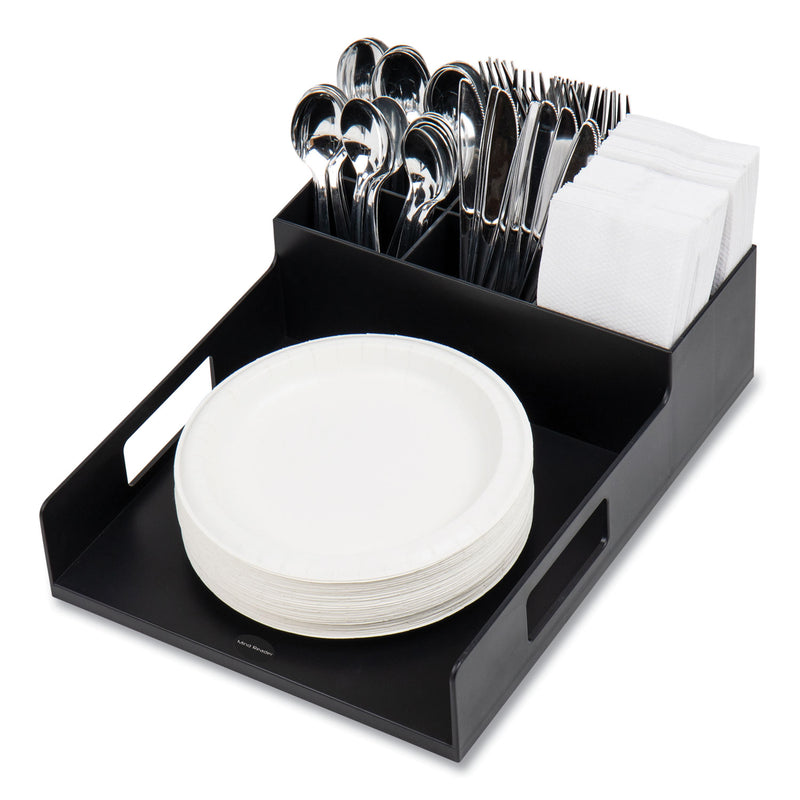 Network Collection Utensil, Napkin and Plate Countertop Organizer, 15.2 x 11.5 x 4.45, Plastic, Black (EMSPSNAPUTBLK) Each