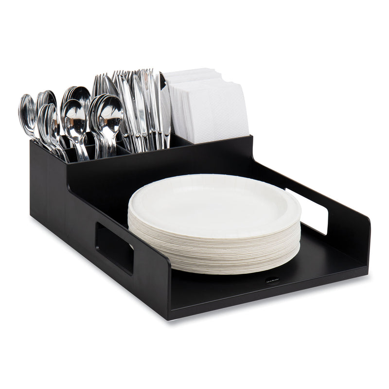 Network Collection Utensil, Napkin and Plate Countertop Organizer, 15.2 x 11.5 x 4.45, Plastic, Black (EMSPSNAPUTBLK) Each