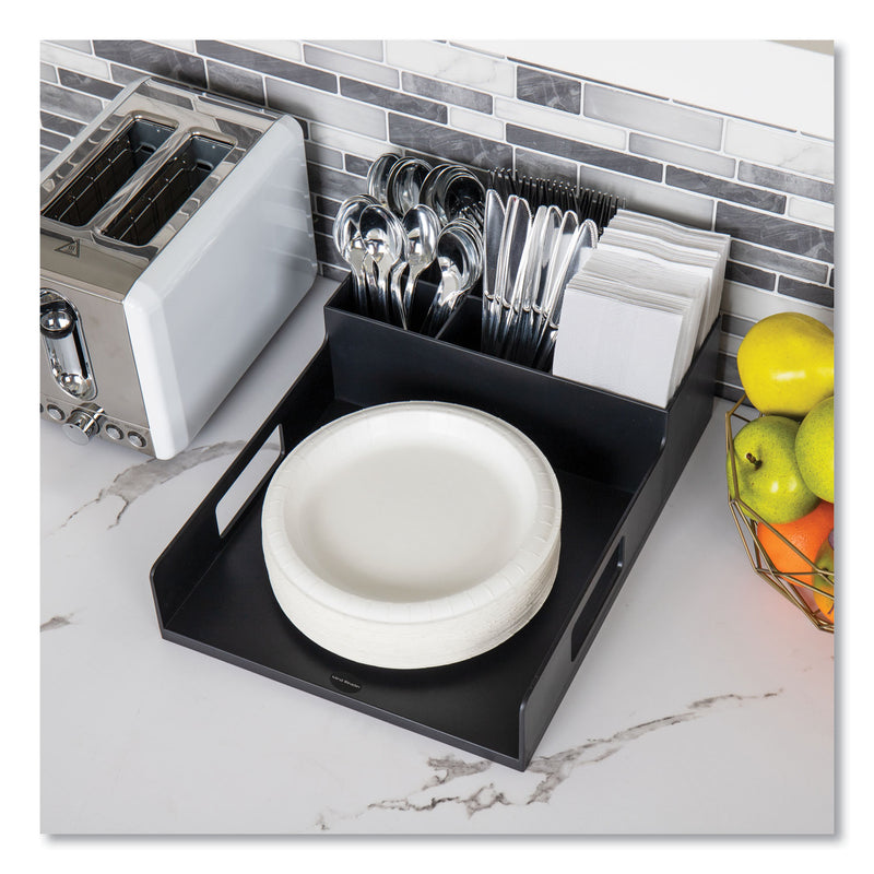 Network Collection Utensil, Napkin and Plate Countertop Organizer, 15.2 x 11.5 x 4.45, Plastic, Black (EMSPSNAPUTBLK) Each