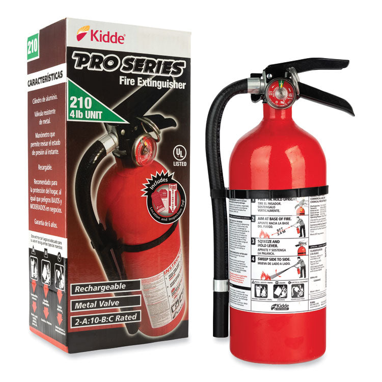 Kidde Pro 210 Fire Extinguisher, 2-A, 10-B:C, 4 lb (KID21005779) Each
