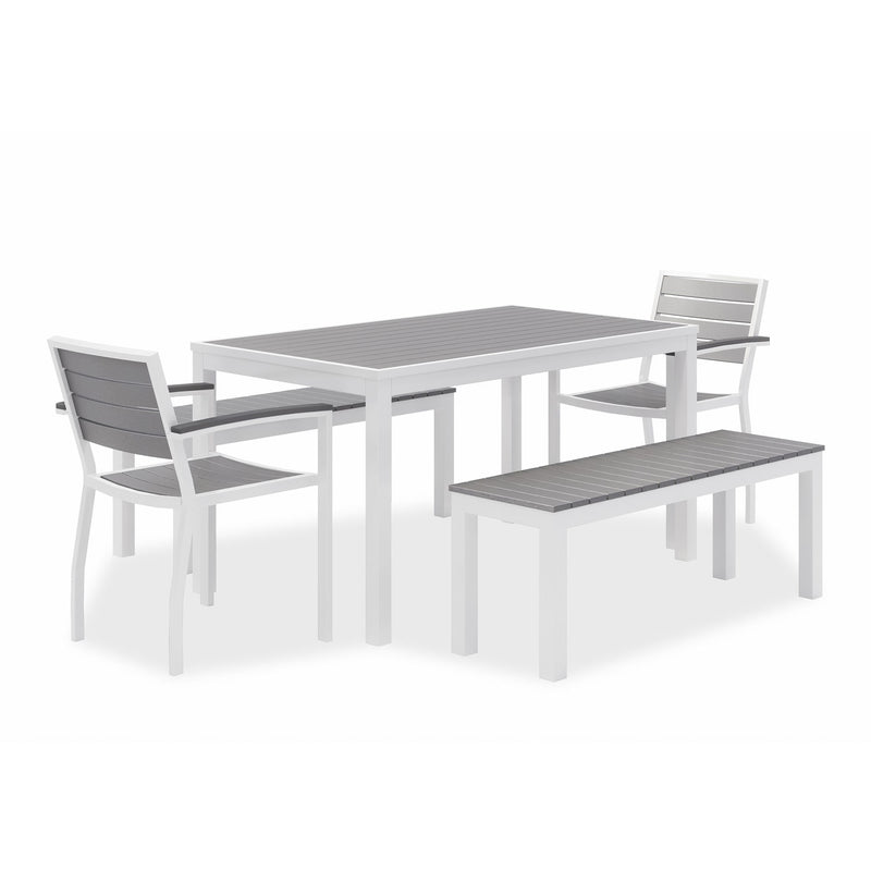 Eveleen Outdoor Dining Table Set, 55" x 35" x 29" Rectangular Table, 2 Benches, 2 Armchairs, Gray/White (KFI840031918437) Each