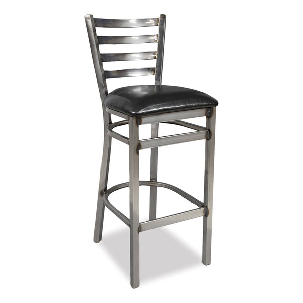 JMC Furniture White Horse Series Barstools, Supports Up to 300 lb, 29.5" Seat Height, Black Seat, Industrial Clear-Coat Steel Back/Frame (JMCWHBSCLR) Each