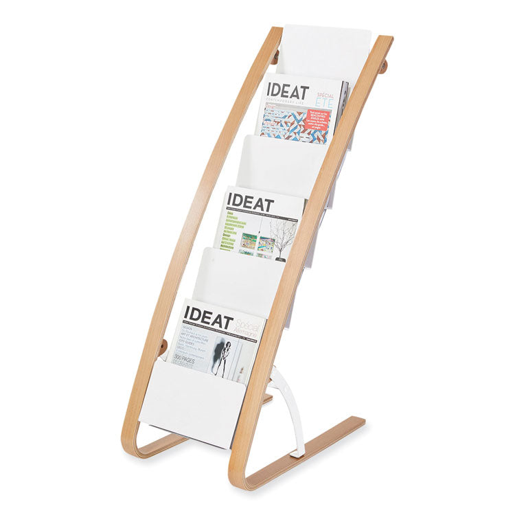 Alba™ Literature Floor Display Rack, 19.68 x 13.38 x 36.61, White/Woodgrain (ABADDEXPO6WBC)