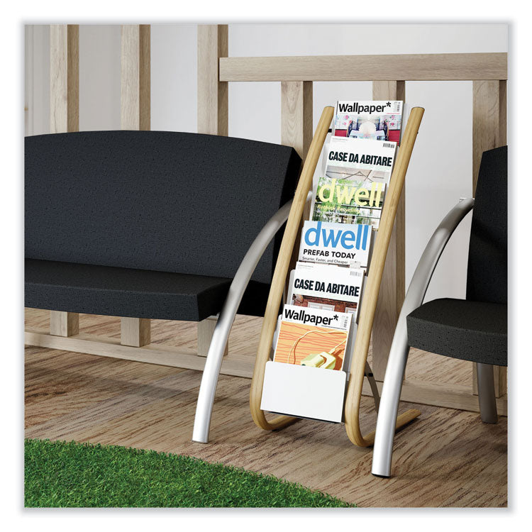 Alba™ Literature Floor Display Rack, 19.68 x 13.38 x 36.61, White/Woodgrain (ABADDEXPO6WBC)