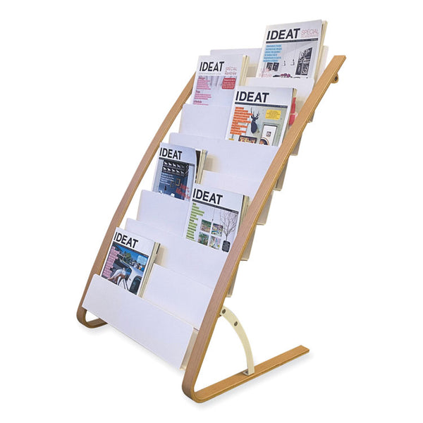 Alba™ Literature Floor Display Rack, 22.8 x 19.69 x 36.61, White/Woodgrain (ABADDEXPO8WBC)