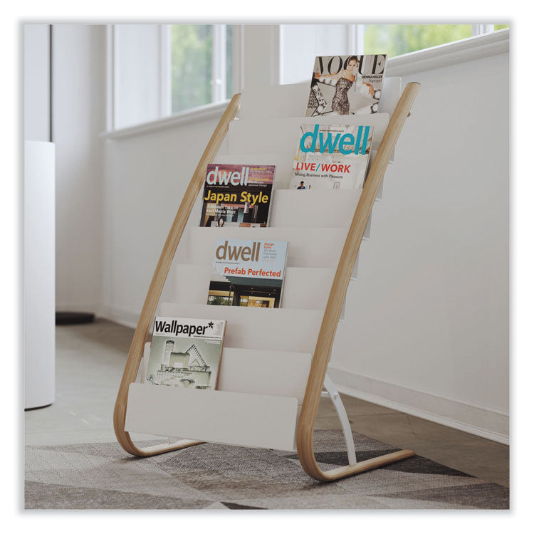 Alba™ Literature Floor Display Rack, 22.8 x 19.69 x 36.61, White/Woodgrain (ABADDEXPO8WBC)