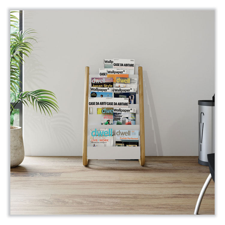 Alba™ Literature Floor Display Rack, 22.8 x 19.69 x 36.61, White/Woodgrain (ABADDEXPO8WBC)