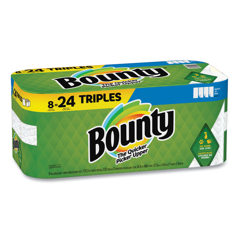 Bounty Select-a-Size Kitchen Roll Paper Towels, 2-Ply, White, 6 x 11, 135 Sheets/Roll, 8 Triple Rolls/Carton (PGC16014) Case of 8