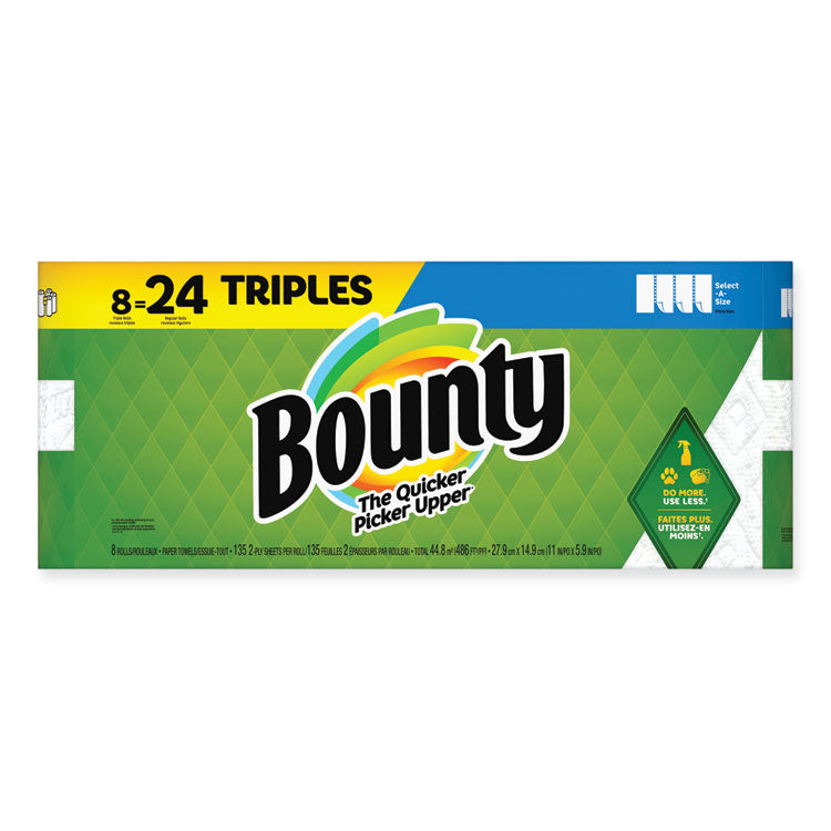 Bounty® Select-a-Size Kitchen Roll Paper Towels, 2-Ply, White, 6 x 11, 135 Sheets/Roll, 8 Triple Rolls/Carton (PGC05661)