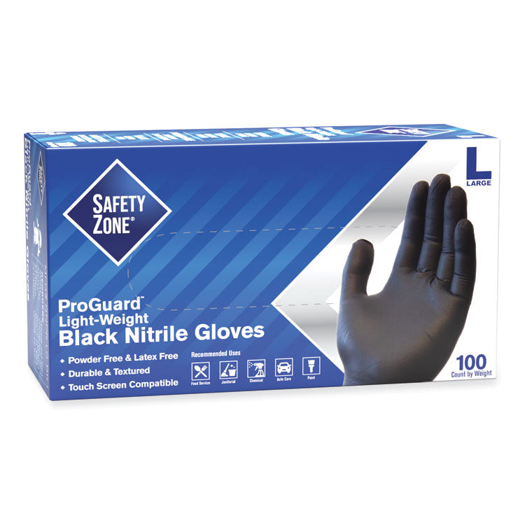 Safety Zone® ProGuard Powder Free Nitrile Gloves, Large, Black, 100/Box (SZNGNPRLGBK) Case of 1000