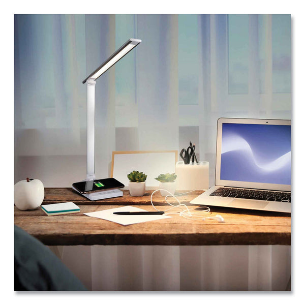 OttLite Wellness Series Entice LED Desk Lamp with Wireless Charging, Silver Arm, 11" to 22" High, White (OTTCSDQA02WSHPR) Each