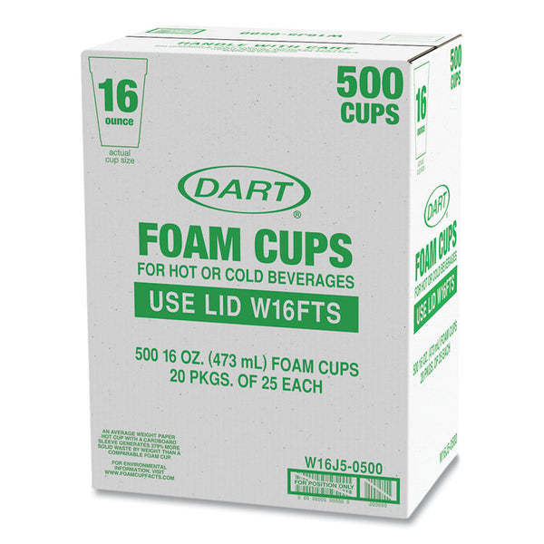 Dart® Foam Drink Cups, 16 oz, White, 25/Bag, 20 Bags/Carton (DCCW16J5)