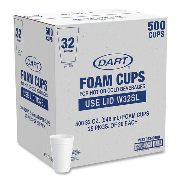 Dart® Foam Drink Cups, 32 oz, White, 25/Bag, 20 Bags/Carton (DCCW32T32)