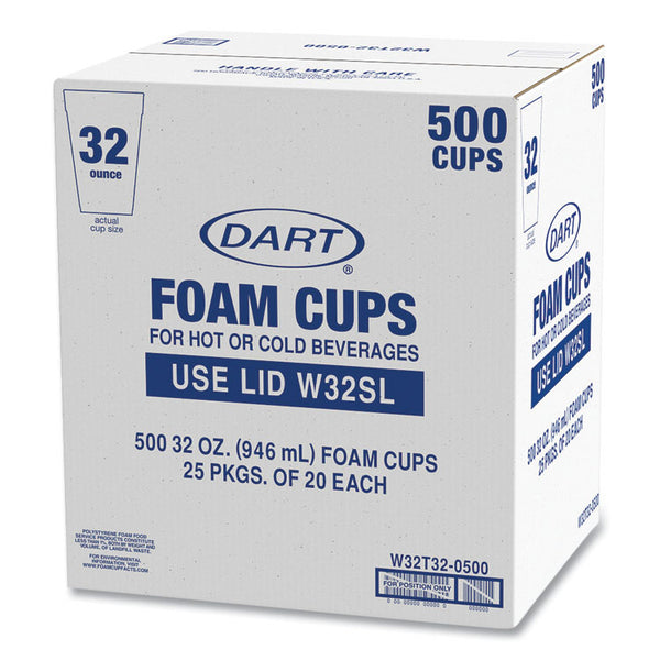 Dart® Foam Drink Cups, 32 oz, White, 25/Bag, 20 Bags/Carton (DCCW32T32)