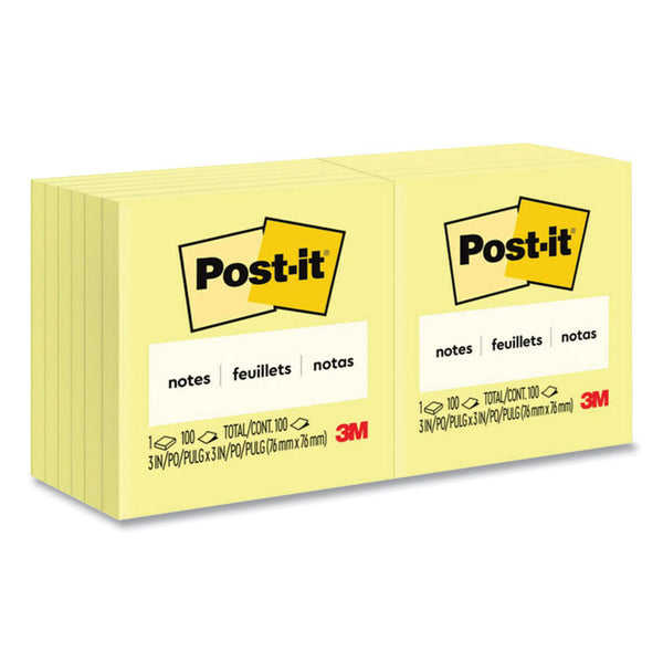 Post-it® Notes Original Pads in Canary Yellow, 3" x 3", 100 Sheets/Pad, 12 Pads/Pack (MMM654YW)