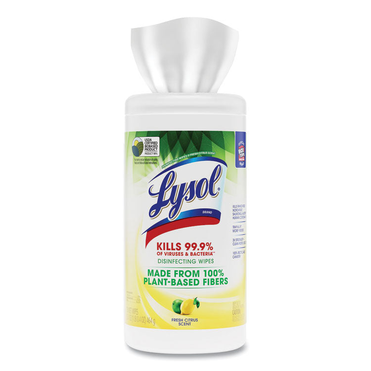 LYSOL® Brand Disinfecting Wipes II Fresh Citrus, 1-Ply, 7 x 7.25, White, 70 Wipes/Canister, 6 Canisters/Carton (RAC49128CT)