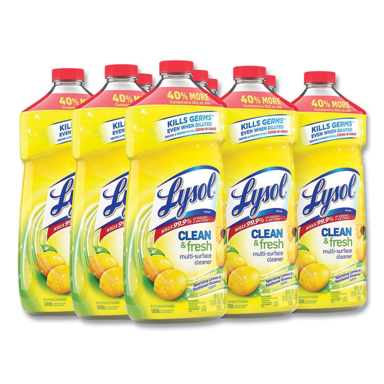 LYSOL® Brand Clean and Fresh Multi-Surface Cleaner, Sparkling Lemon and Sunflower Essence, 40 oz Bottle, 9/Carton (RAC78626CT)