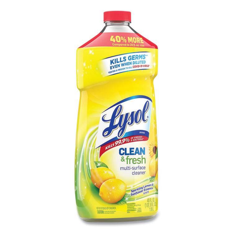 LYSOL® Brand Clean and Fresh Multi-Surface Cleaner, Sparkling Lemon and Sunflower Essence, 40 oz Bottle, 9/Carton (RAC78626CT)